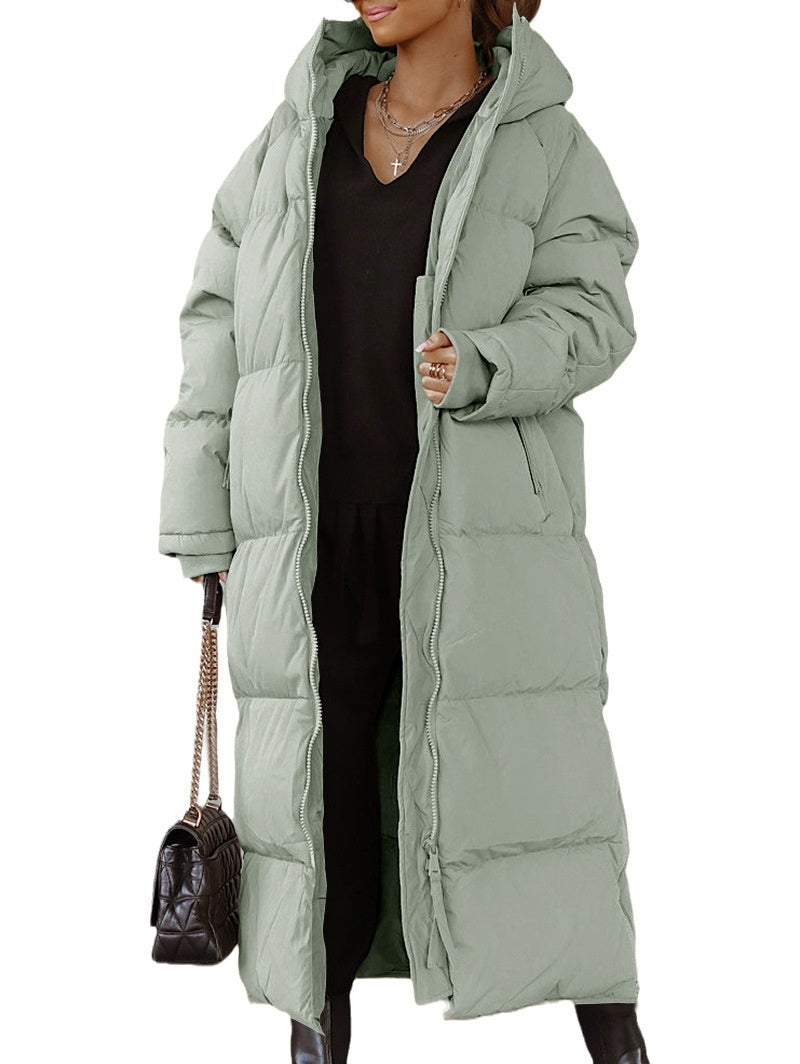 Hooded Solid Color Long Casual Zip Coat - Bellarte Enchanté Hooded Solid Color Long Casual Zip Coat
